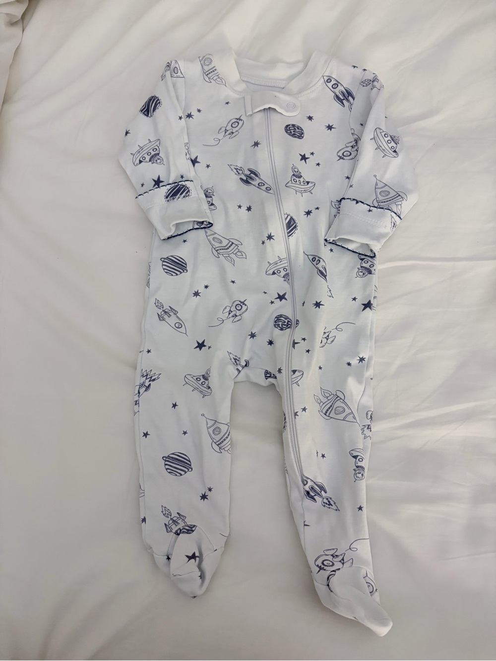 Sammy + Nat Light Blue Space Rocket Footed One-Piece